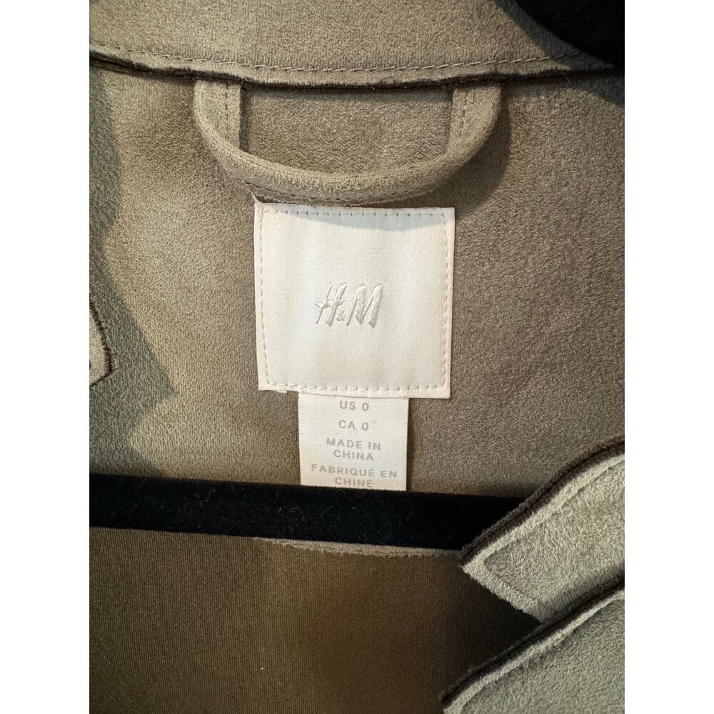 H&M Faux Suede Green Mid Length Open Jacket with Pockets Size 0 - Picture 5 of 6
